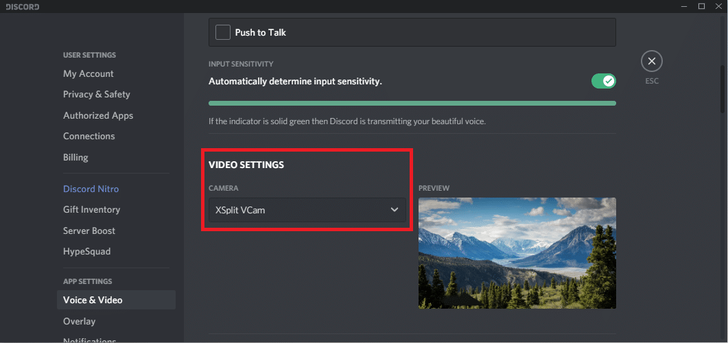 XSplit VCam as camera source on Discord