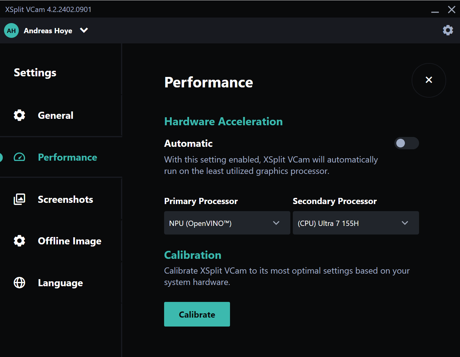 VCam Performance Settings